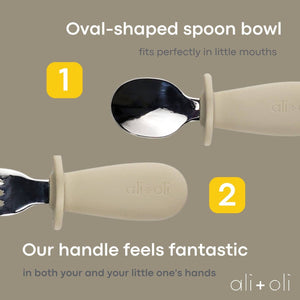 Ali+Oli Spoon & Fork Learning Set for Toddlers (Khaki) 6m+