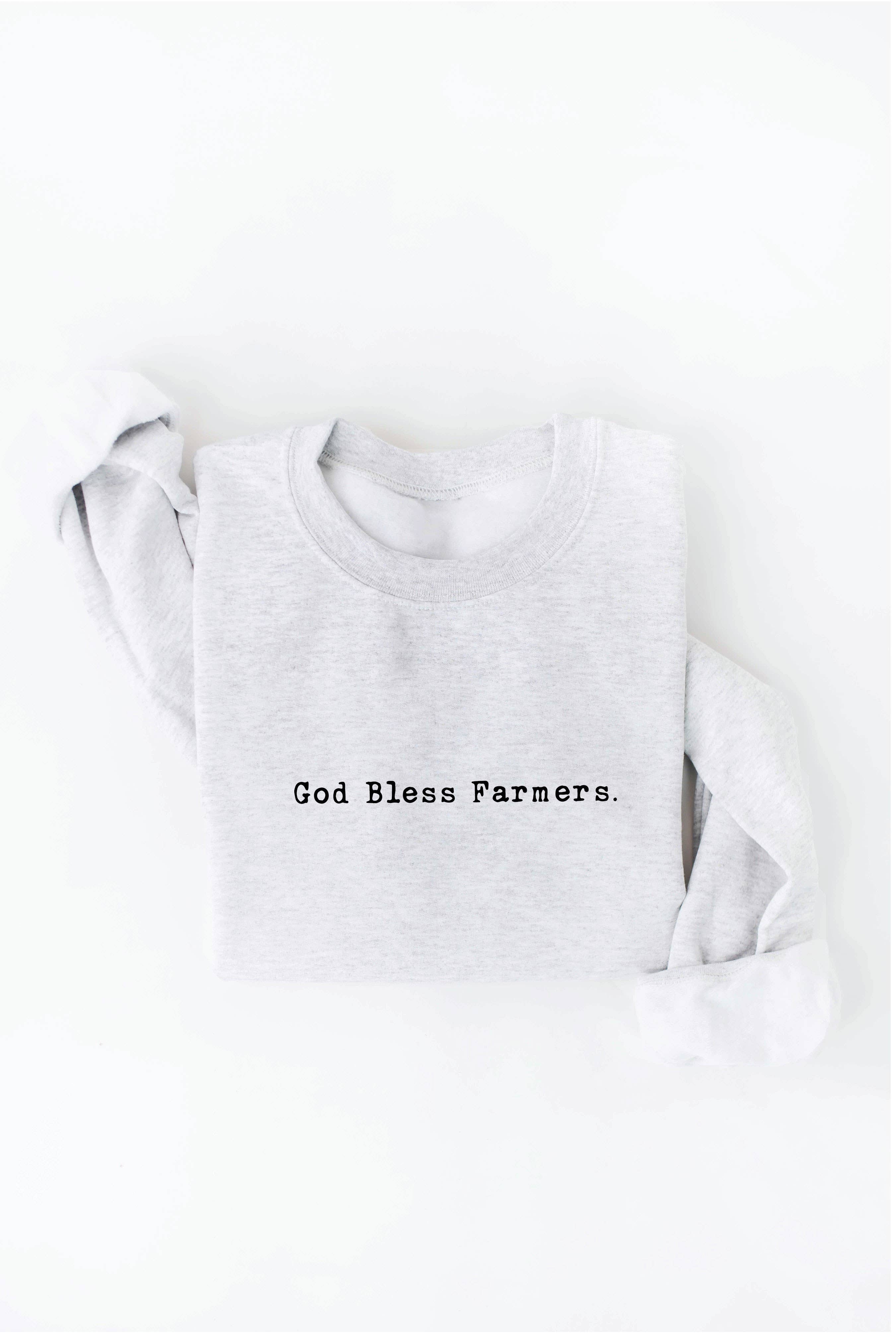 GOD BLESS FARMERS. Graphic Sweatshirt: S / VINTAGE WHITE LONG SLEEVE
