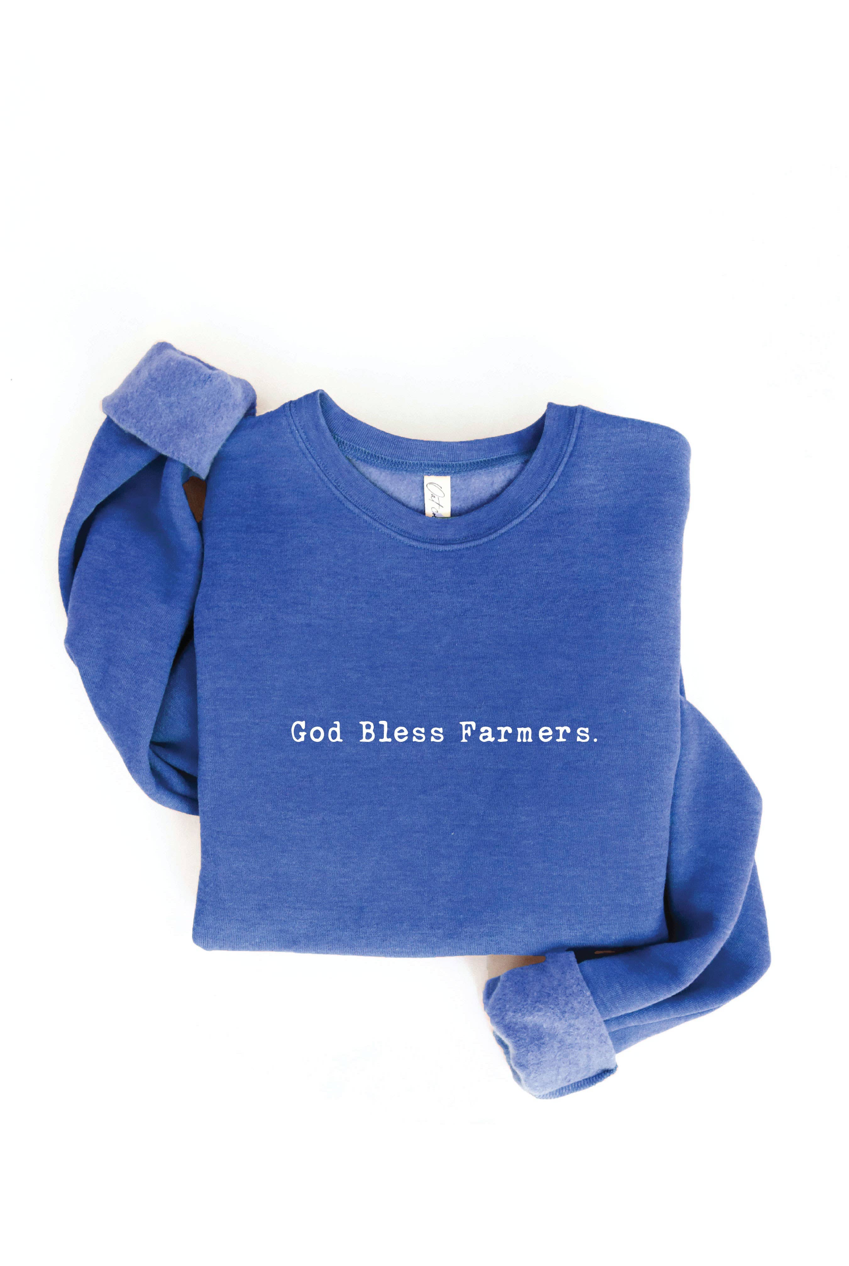 GOD BLESS FARMERS. Graphic Sweatshirt: M / DARK H. SAGE