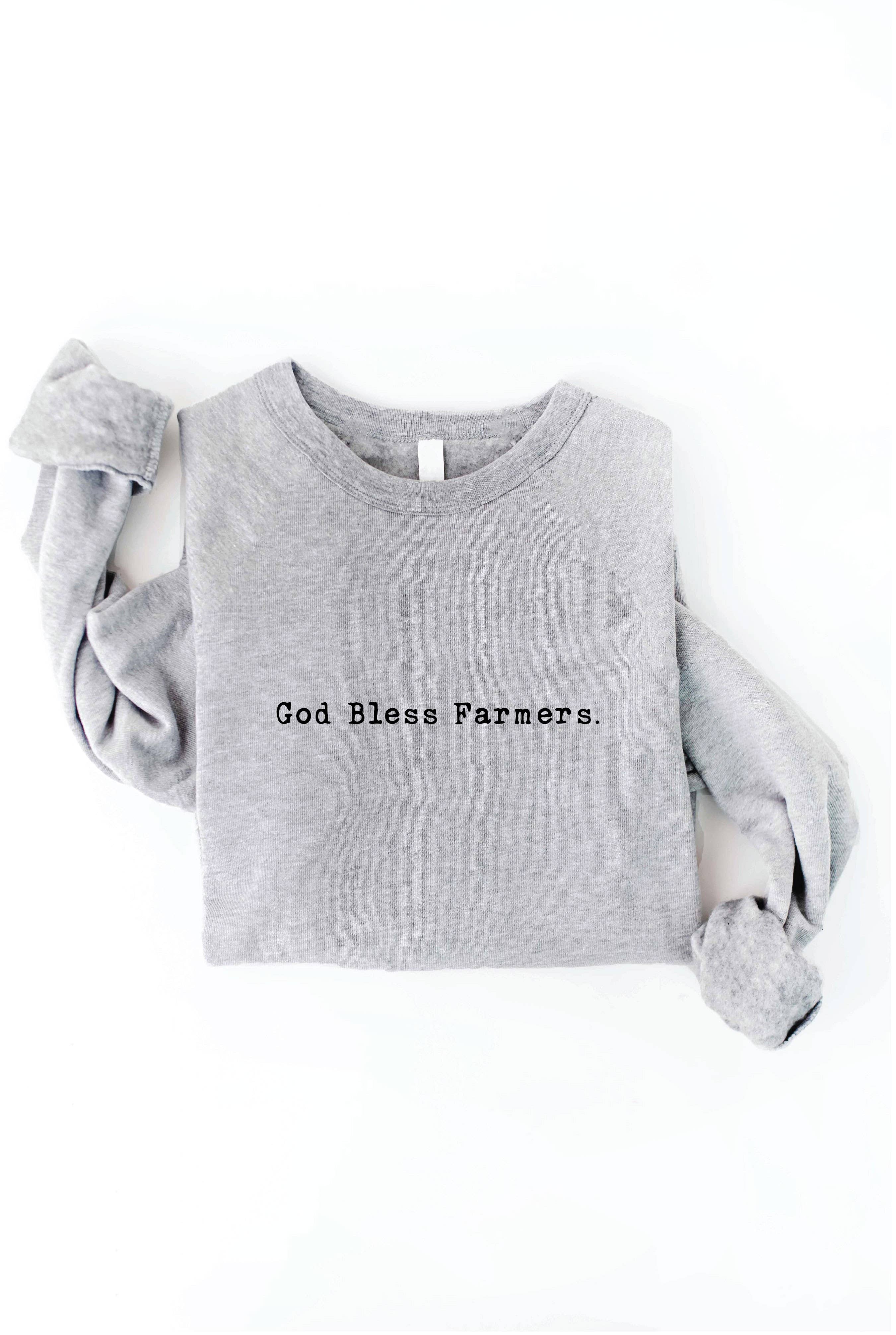 GOD BLESS FARMERS. Graphic Sweatshirt: L / DARK H. SAGE