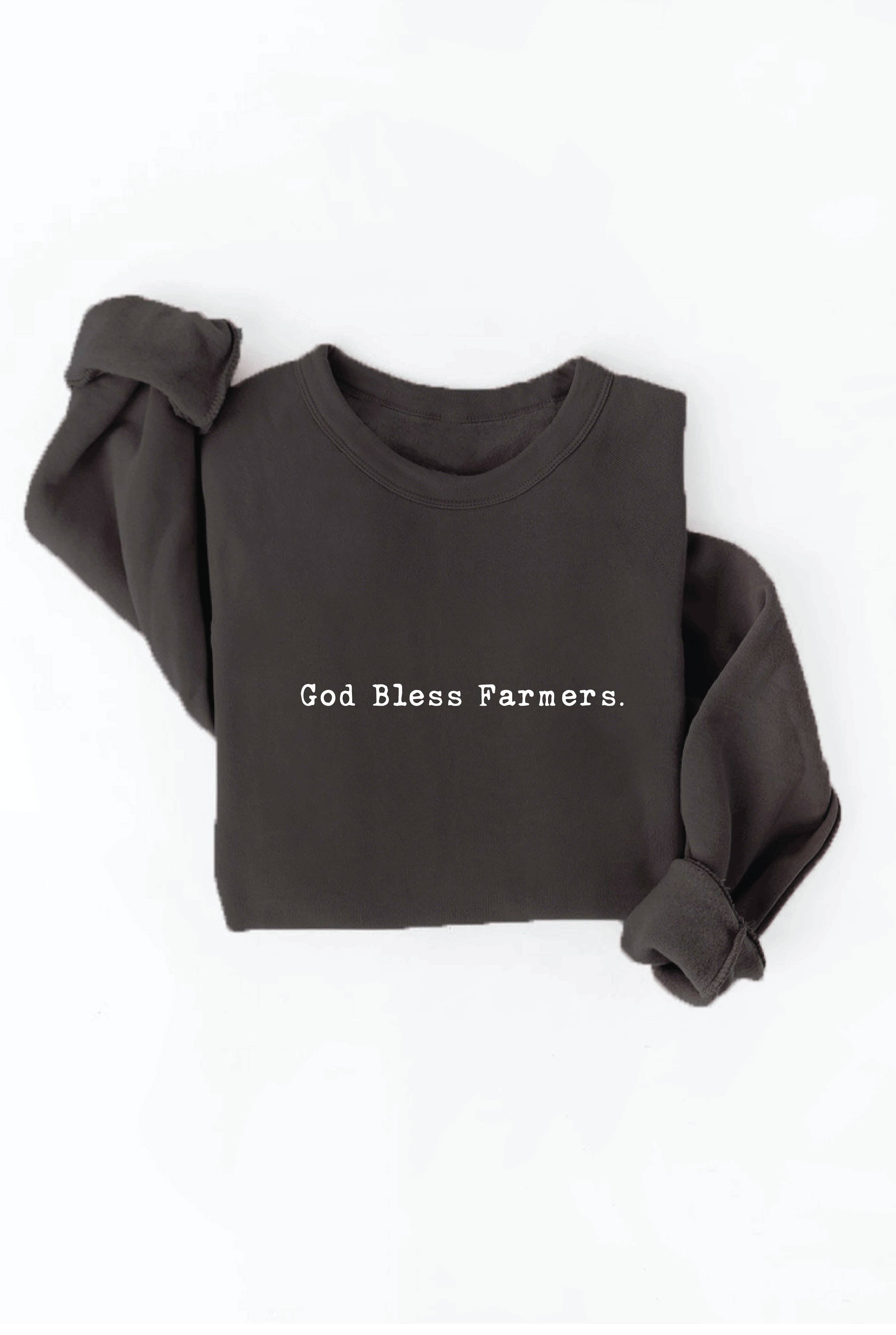 GOD BLESS FARMERS. Graphic Sweatshirt: M / DARK H. SAGE